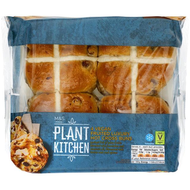 M&S Plant Kitchen Luxury Hot Cross Buns 4 Per Pack