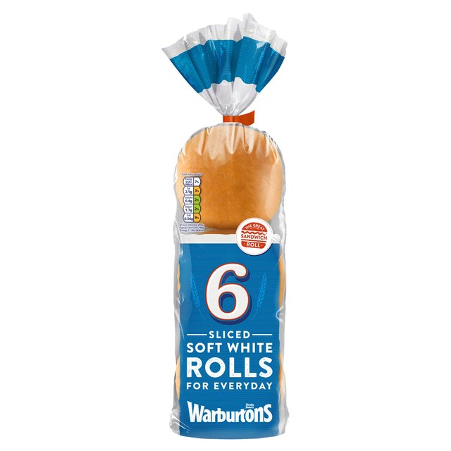 Warburtons 6 Sliced White Sandwich Rolls