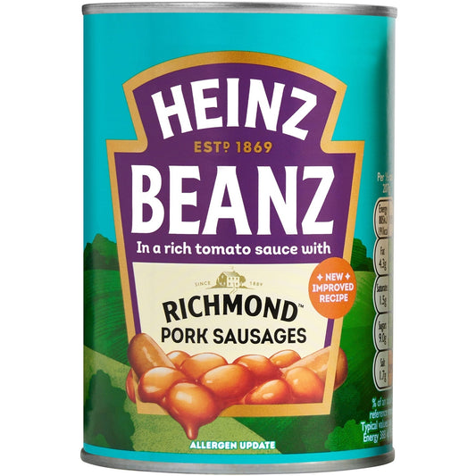 Heinz Beanz Baked Beans with Richmond Pork Sausages in a Rich Tomato Sauce 415g