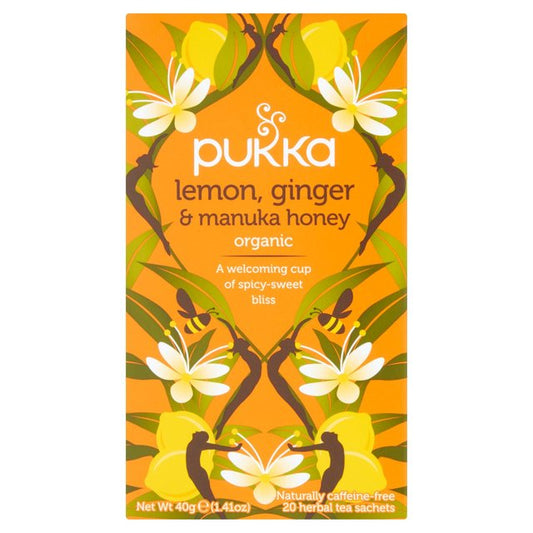 Pukka Lemon, Ginger & Manuka Honey 20 Herbal Tea Sachets 40g